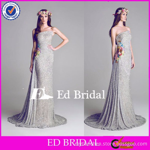 NN15 Stunning Colorful Appliqued Strapless Silver Sequin Cheap Evening Dress Wholesale